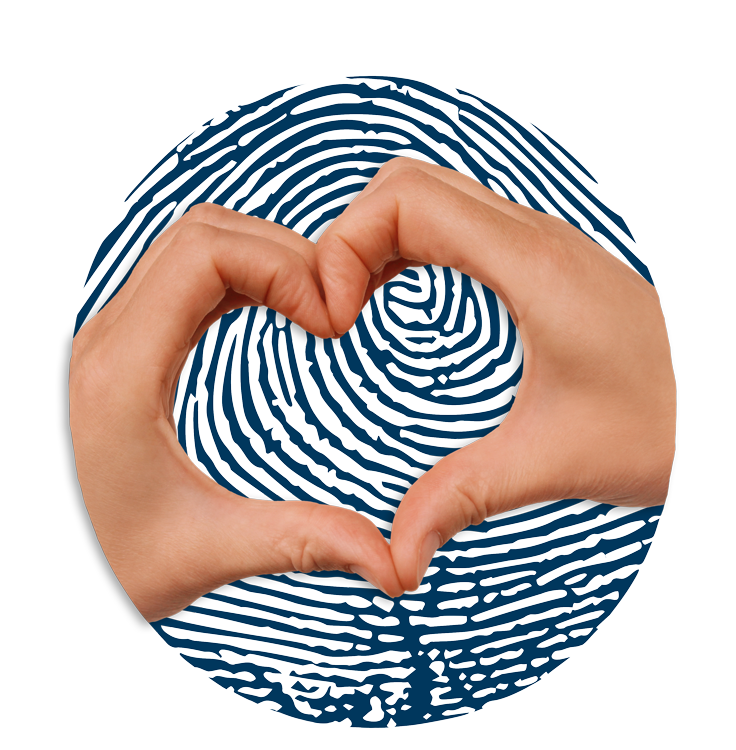 Zwei Hände, deren Daumen-Innenflächen sich nach unten gespreizt berühren und deren restliche Finger nach oben gewölbt die Nägel des jeweils anderen Fingers berühren und so ein Herz formen.
