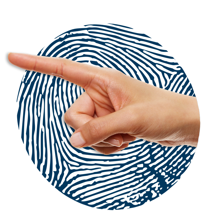 Eine Hand von der Seite, die mit dem Zeigefinger auf etwas zeigt.